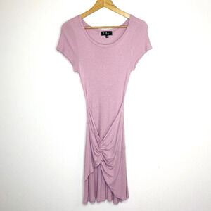 Lulus Lilac Twist Front Bodycon Dress Small Stretch Knit Short Sleeve Flirty
